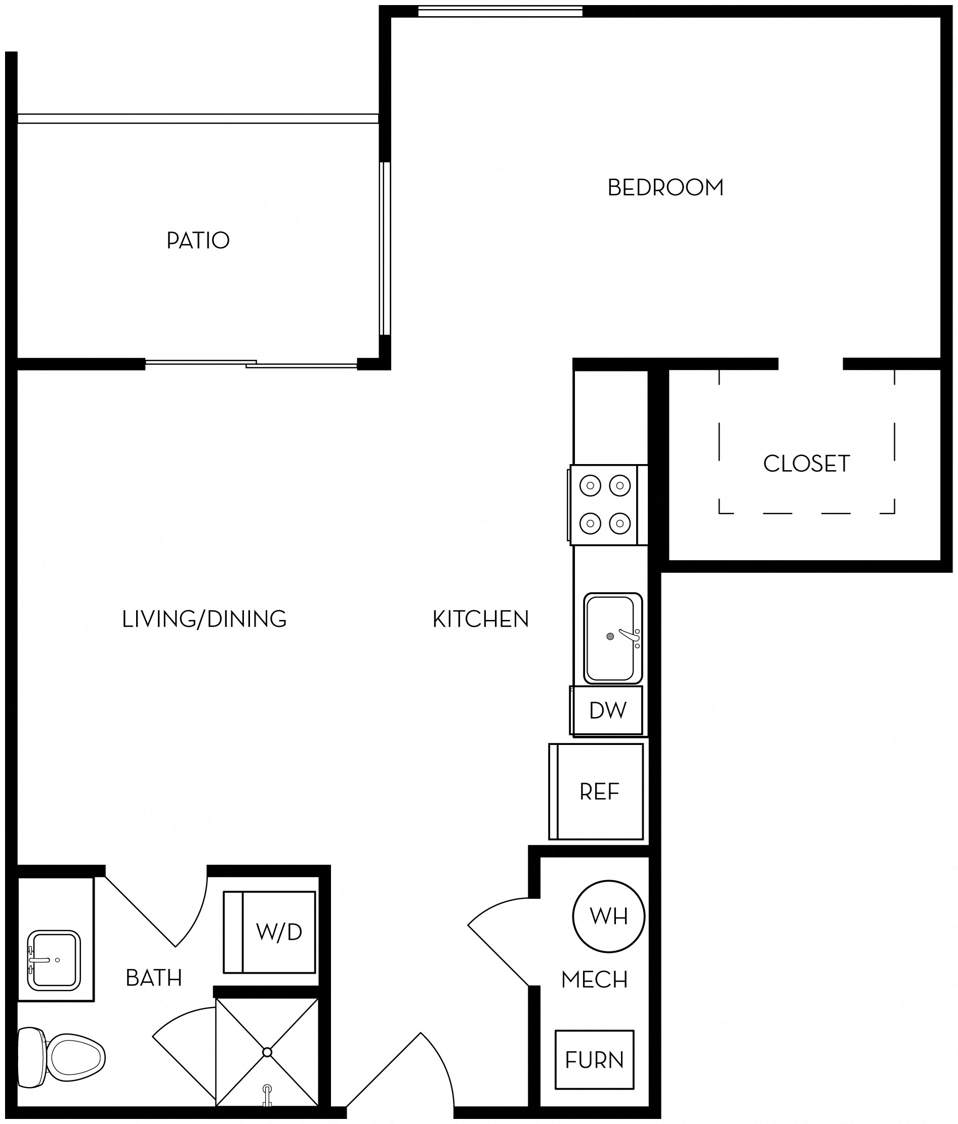 Large Studio Floor Plan at The Chadwick, Los Angeles, California